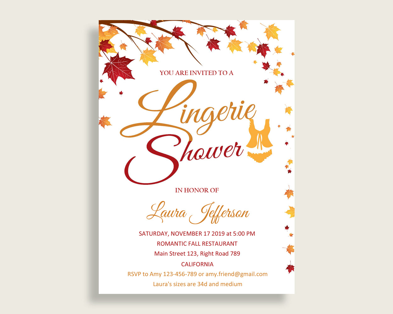 Lingerie Shower Invitation Bridal Shower Lingerie Shower Invitation Fall Bridal Shower Lingerie Shower Invitation Bridal Shower Autumn YCZ2S