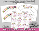 White And Pink Watercolor Flowers Bridal Shower Theme: Cupcake Toppers And Wrappers - printable wrappers, prints, digital print - 9GOY4 - Digital Product