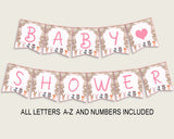 Banner Baby Shower Banner Forest Girl Baby Shower Banner Baby Shower Forest Girl Banner Pink White shower celebration prints OBJUF - Digital Product