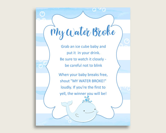 Whale Baby Shower My Water Broke Game Printable, Blue White Ice Cube Babies Game, Boy Baby Shower Frozen Babies Game Sign 8x10 wbl01