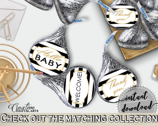 Hershey Kisses Baby Shower Hershey Kisses Stripes Baby Shower Hershey Kisses Baby Shower Stripes Hershey Kisses Black Gold prints bs001