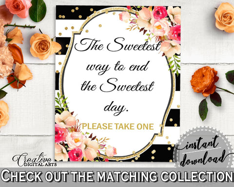 Black And Gold Flower Bouquet Black Stripes Bridal Shower Theme: The Sweetest Way To End The Sweets Day - table sign, party plan - QMK20 - Digital Product