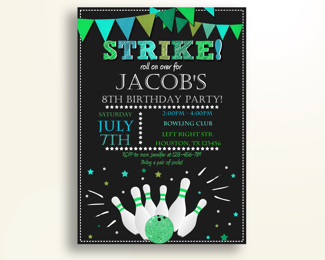 Bowling Night Birthday Invitation Bowling Night Birthday Party Invitation Bowling Night Birthday Party Bowling Night Invitation Boy 60ZNZ - Digital Product