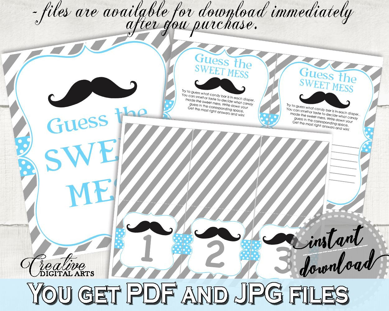 Sweet Mess, Baby Shower Sweet Mess, Mustache Baby Shower Sweet Mess, Baby Shower Mustache Sweet Mess Blue And Gray printable files - 9P2QW - Digital Product