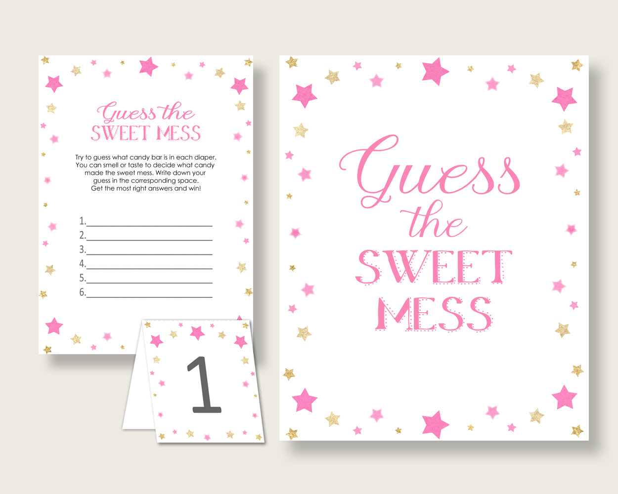 Twinkle Star Guessing Game Baby Shower Girl, Pink Gold Guess The Sweet Mess Game Printable, Dirty Diaper Game, Instant Download, bsg01