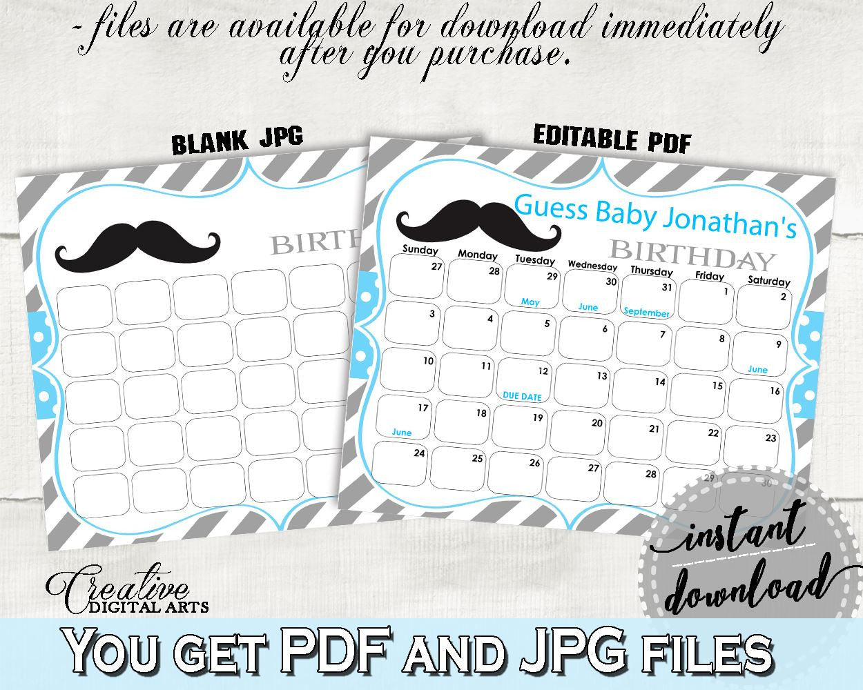 Birthday Predictions, Baby Shower Birthday Predictions, Mustache Baby Shower Birthday Predictions, Baby Shower Mustache Birthday 9P2QW - Digital Product