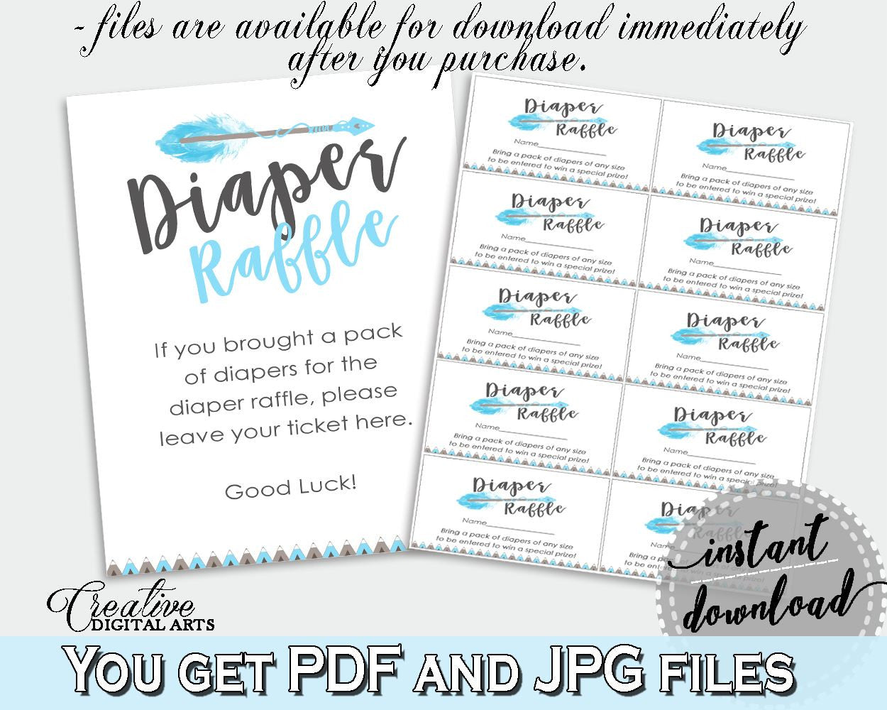 Diaper Raffle Baby Shower Diaper Raffle Aztec Baby Shower Diaper Raffle Blue White Baby Shower Aztec Diaper Raffle - QAQ18 - Digital Product