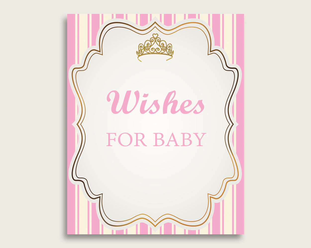 Pink Gold Wishes For Baby Cards & Sign, Royal Princess Baby Shower Girl Well Wishes Game Printable, Instant Download, Queen Heiress rp002