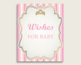 Pink Gold Wishes For Baby Cards & Sign, Royal Princess Baby Shower Girl Well Wishes Game Printable, Instant Download, Queen Heiress rp002