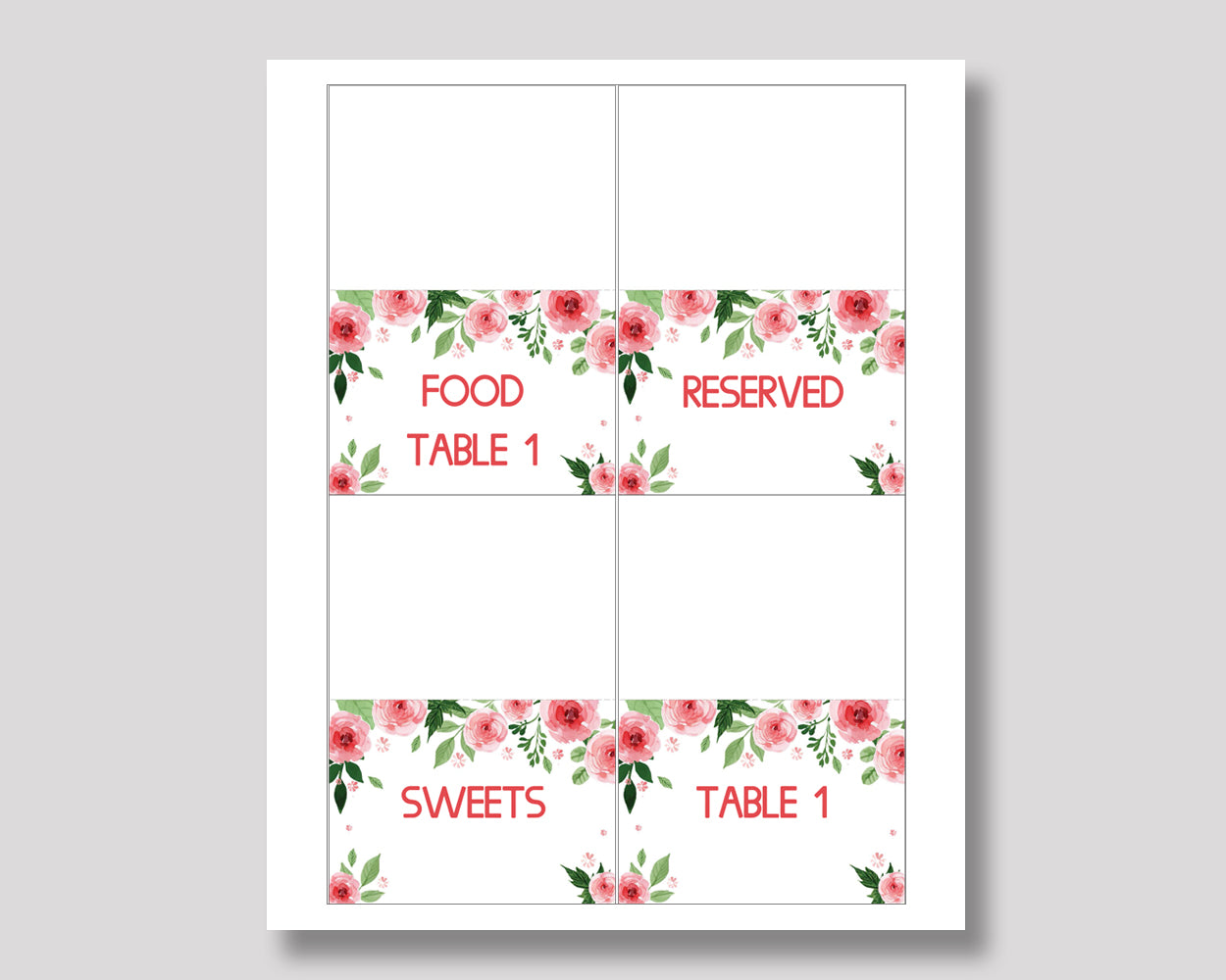 Food Tent Watercolor Flowers Editable Food Tent Watercolor Flowers Buffet Cards Pink Green Place Cards Girl SLEPQ