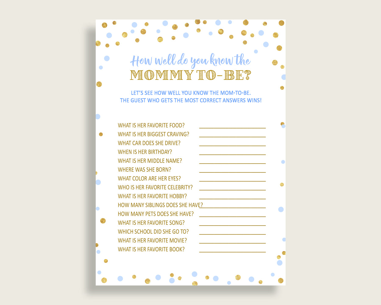 How Well Do You Know Mommy Baby Shower How Well Do You Know Mommy Confetti Baby Shower How Well Do You Know Mommy Blue Gold Baby cb001