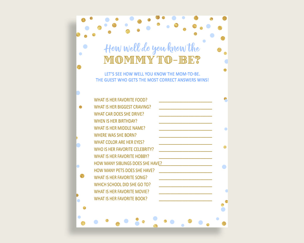 How Well Do You Know Mommy Baby Shower How Well Do You Know Mommy Confetti Baby Shower How Well Do You Know Mommy Blue Gold Baby cb001