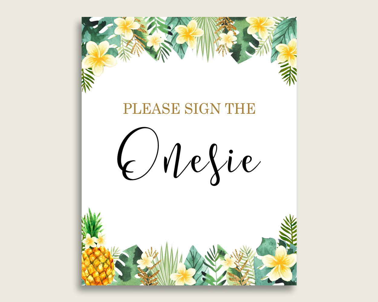 Green Yellow Please Sign The Onesie Sign and Design A Onesie Sign Printables, Tropical Gender Neutral Baby Shower Decor, Instant 4N0VK