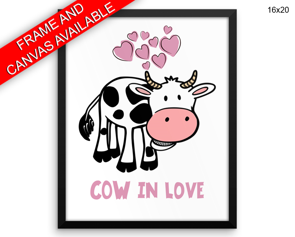 Cow Love Print, Beautiful Wall Art with Frame and Canvas options available Living Room Decor