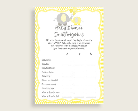 Scattergories Baby Shower Scattergories Yellow Baby Shower Scattergories Baby Shower Elephant Scattergories Yellow Gray printables W6ZPZ