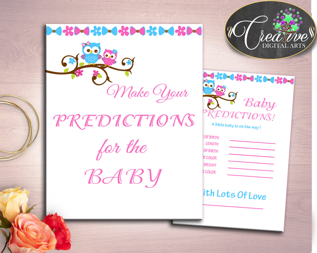 Baby Predictions Baby Shower Baby Predictions Owl Baby Shower Baby Predictions Baby Shower Owl Baby Predictions Pink Blue prints party owt01