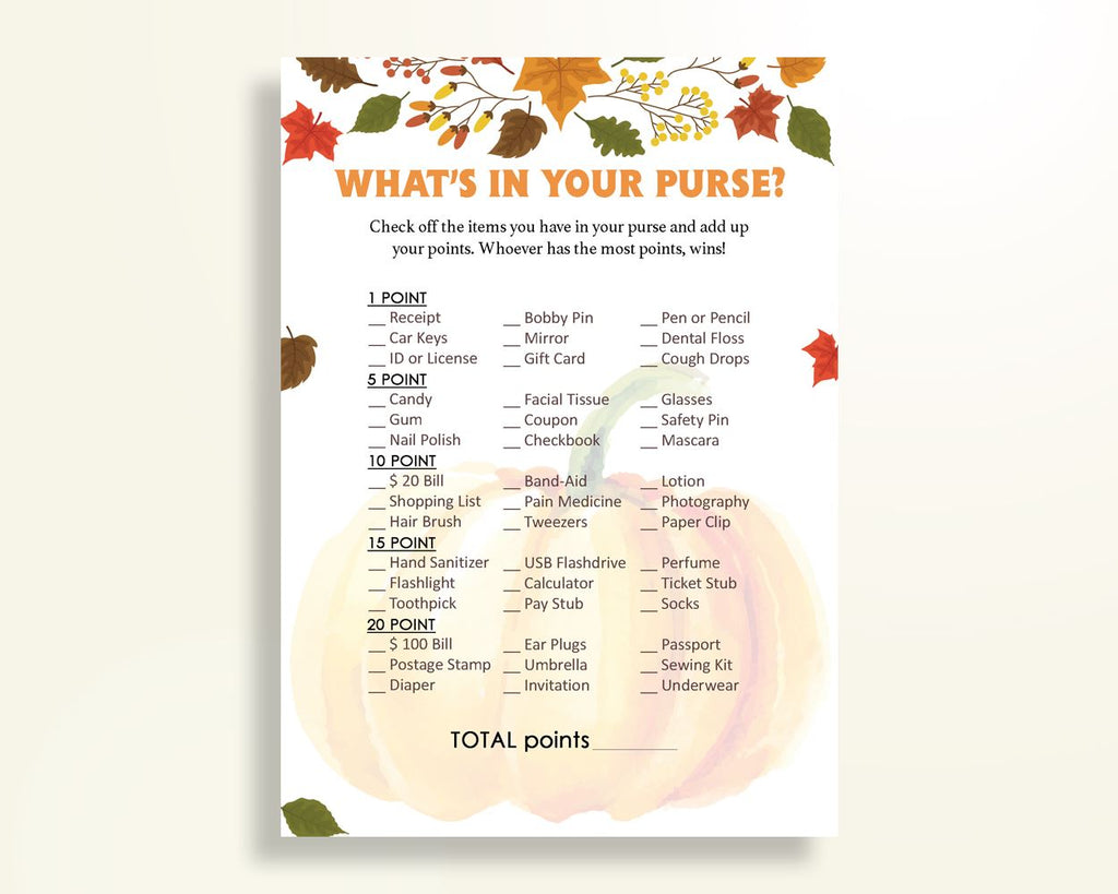 Whats In Your Purse Baby Shower Whats In Your Purse Autumn Baby Shower Whats In Your Purse Baby Shower Pumpkin Whats In Your Purse OALDE - Digital Product