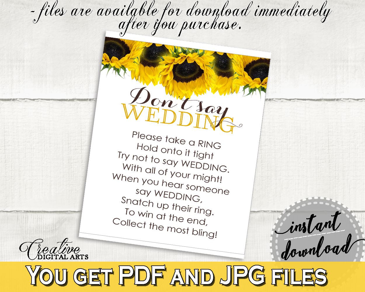 Don't Say Wedding Game Bridal Shower Don't Say Wedding Game Sunflower Bridal Shower Don't Say Wedding Game Bridal Shower Sunflower SSNP1 - Digital Product