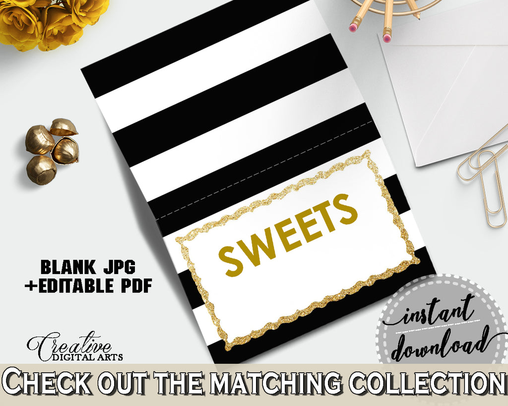 Baby shower Place CARDS or FOOD TENTS editable printable with black and white color stripes theme for boys girls, instant download - bs001
