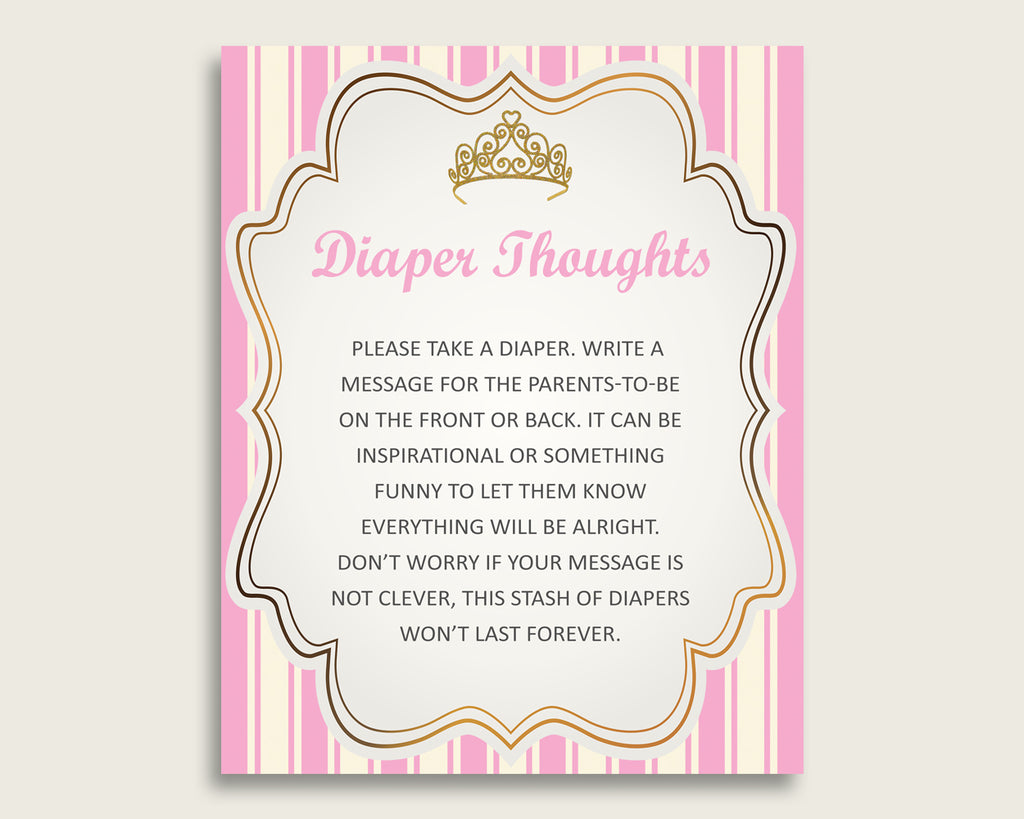 Royal Princess Baby Shower Diaper Thoughts Printable, Girl Pink Gold Late Night Diaper Sign, Words For Wee Hours, Write On Diaper rp002