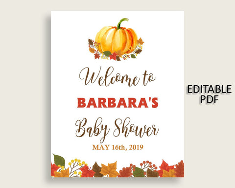 Welcome Sign Baby Shower Welcome Sign Fall Baby Shower Welcome Sign Baby Shower Pumpkin Welcome Sign Orange Brown party organizing pdf BPK3D - Digital Product