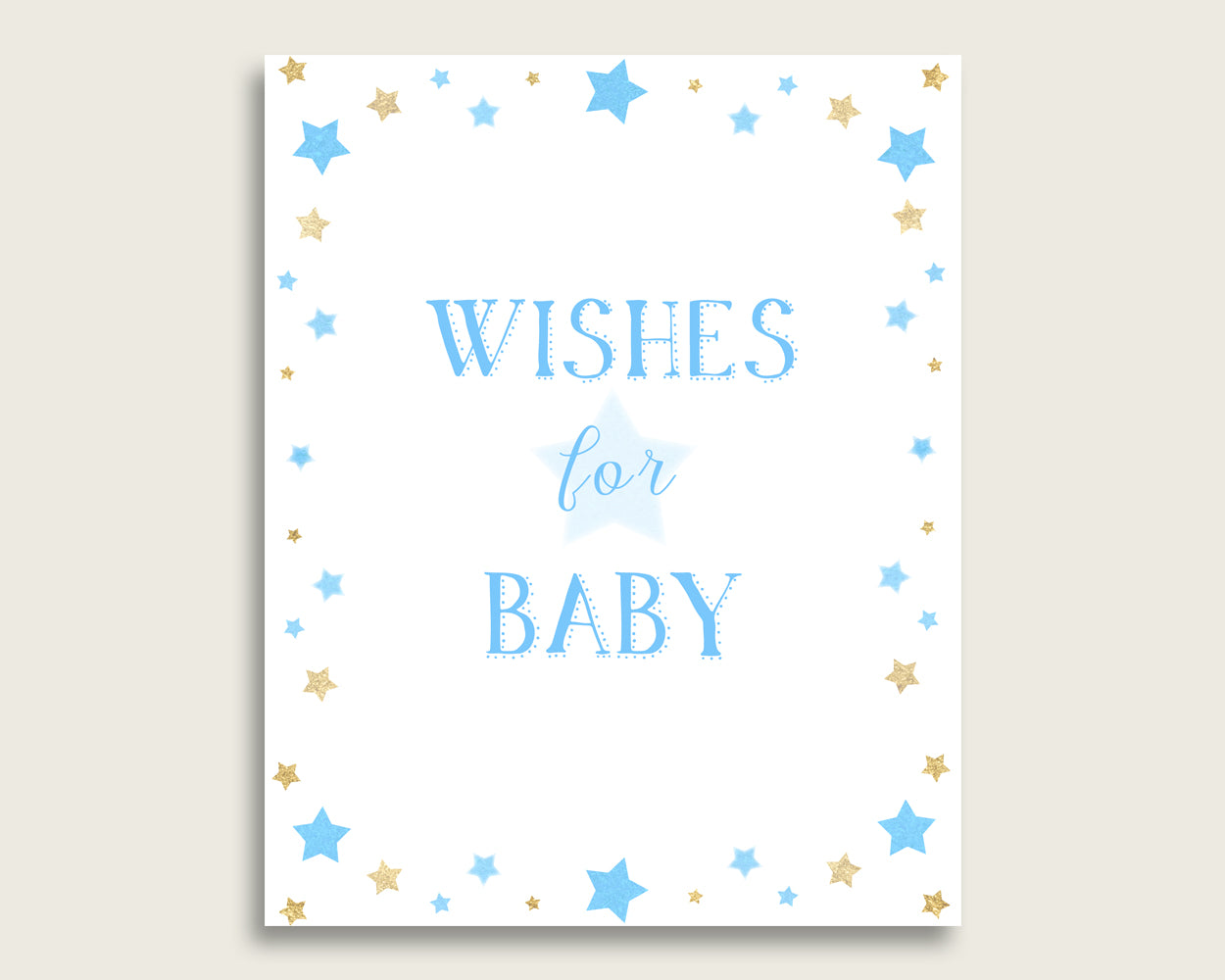 Blue Gold Wishes For Baby Cards & Sign, Stars Baby Shower Boy Well Wishes Game Printable, Instant Download, Most Popular Little Star bsr01