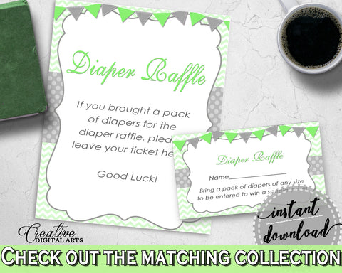Baby shower DIAPER RAFFLE insert card printable for baby boy girl shower with chevron green theme, Jpg Pdf, instant download - cgr01