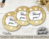 Glittering Gold Bridal Shower Thank You Tag in Gold And Yellow, round favour tags, flashy bridal, party supplies, digital print - JTD7P - Digital Product