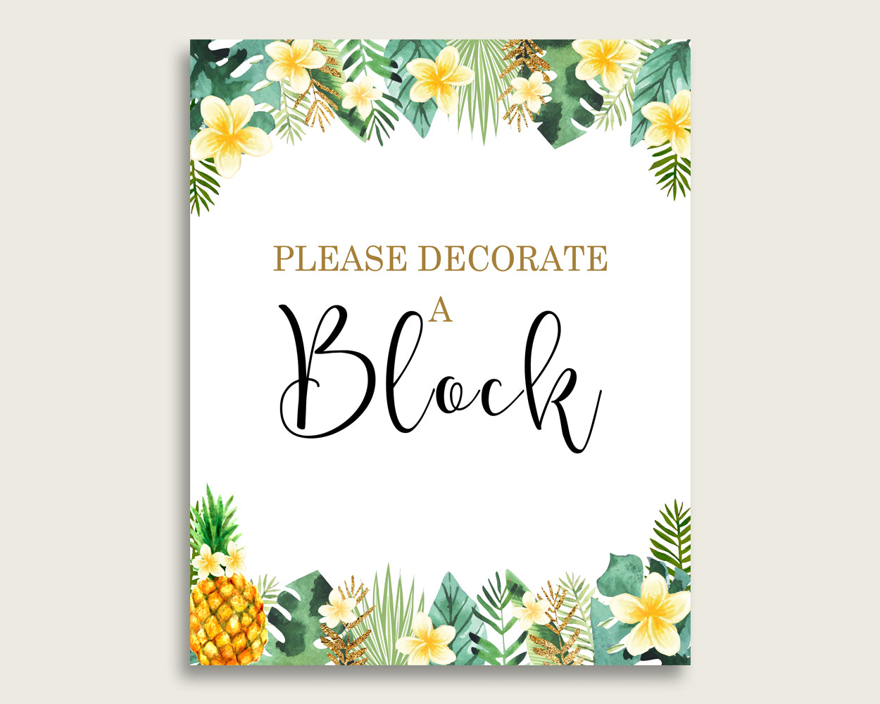 Green Yellow Please Sign A Block Sign and Decoarate A Block Sign Printables, Tropical Gender Neutral Baby Shower Decor, Instant 4N0VK