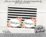 Flower Bouquet Black Stripes Bridal Shower Thank You Card in Black And Gold, thank-you note, glistening flowers, shower celebration - QMK20 - Digital Product
