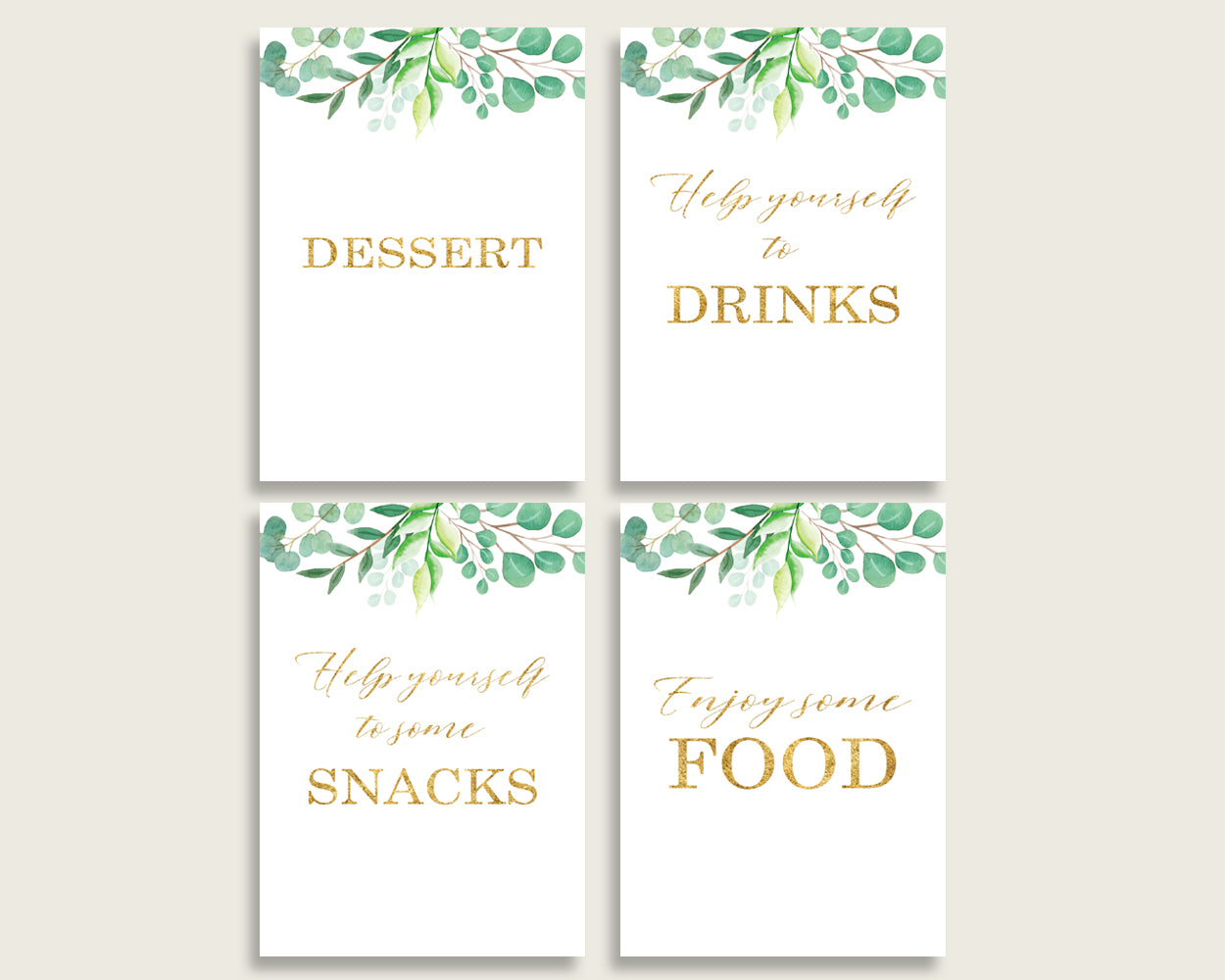 Greenery Baby Shower Gender Neutral Table Signs Printable, Green Gold Party Table Decor, Favors, Food, Drink, Treat, Guest Book Y8X33