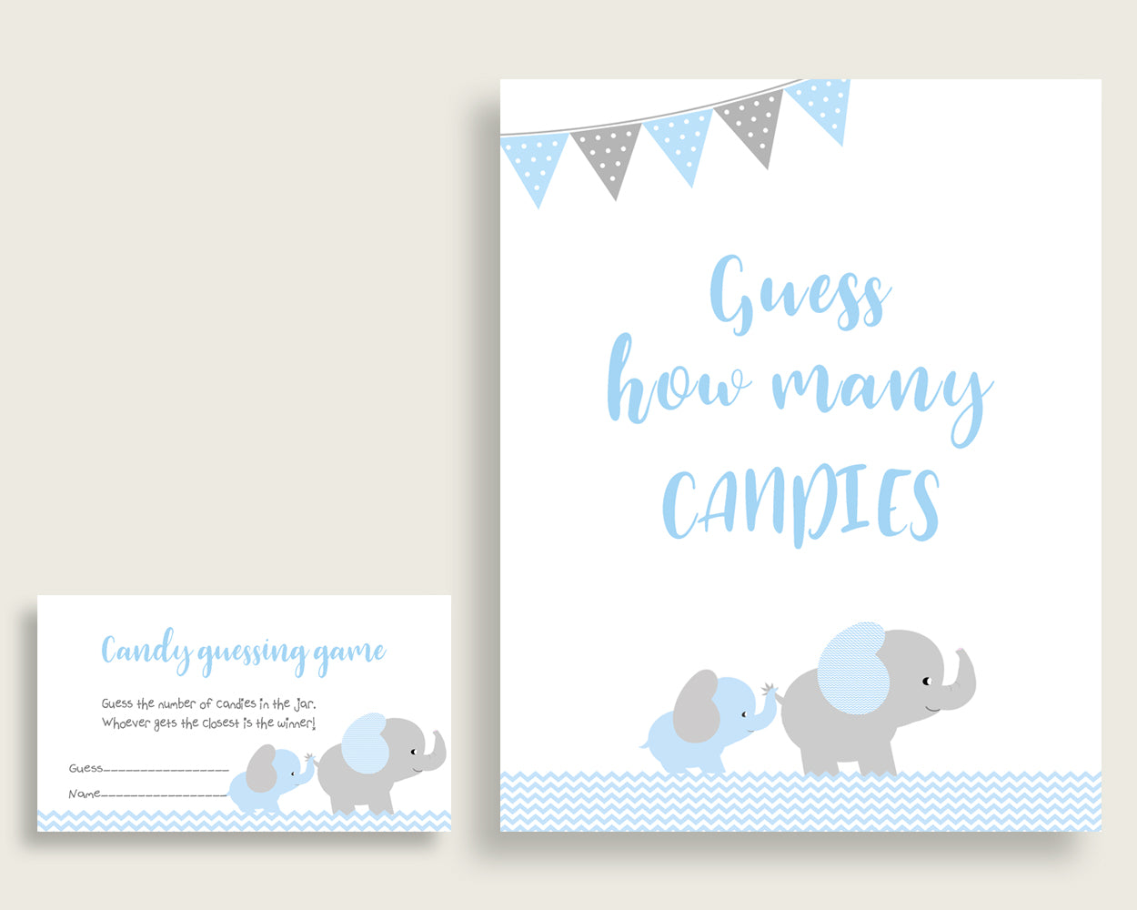 Blue Grey Candy Guessing Game, Elephant Baby Shower Boy Sign And Cards, Guess How Many Candies, Candy Jar Game, Jelly Beans, Instant ebl02