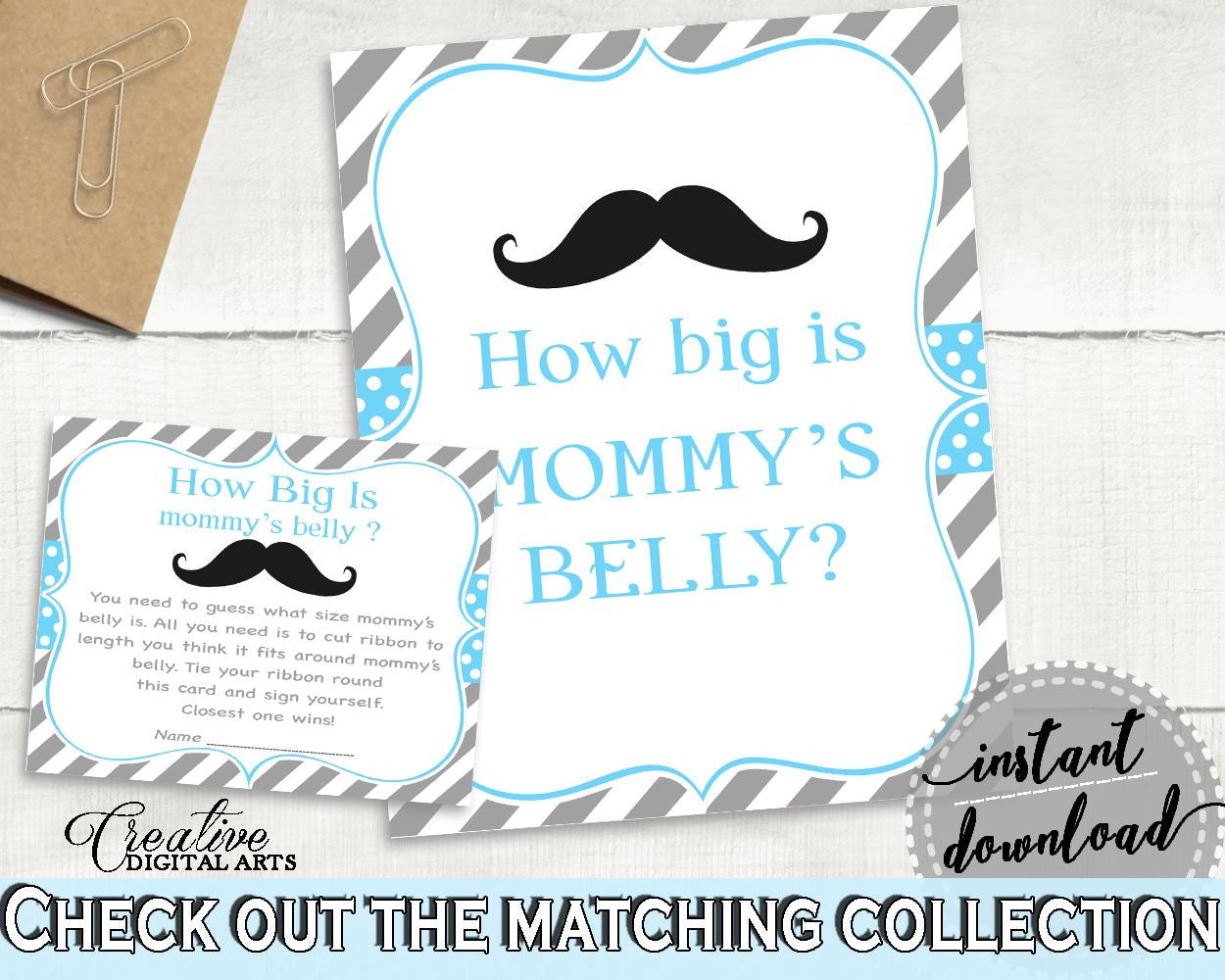 Blue Gray Mommy's Belly, Baby Shower Mommy's Belly, Mustache Baby Shower Mommy's Belly, Baby Shower Mustache Mommy's Belly prints 9P2QW - Digital Product