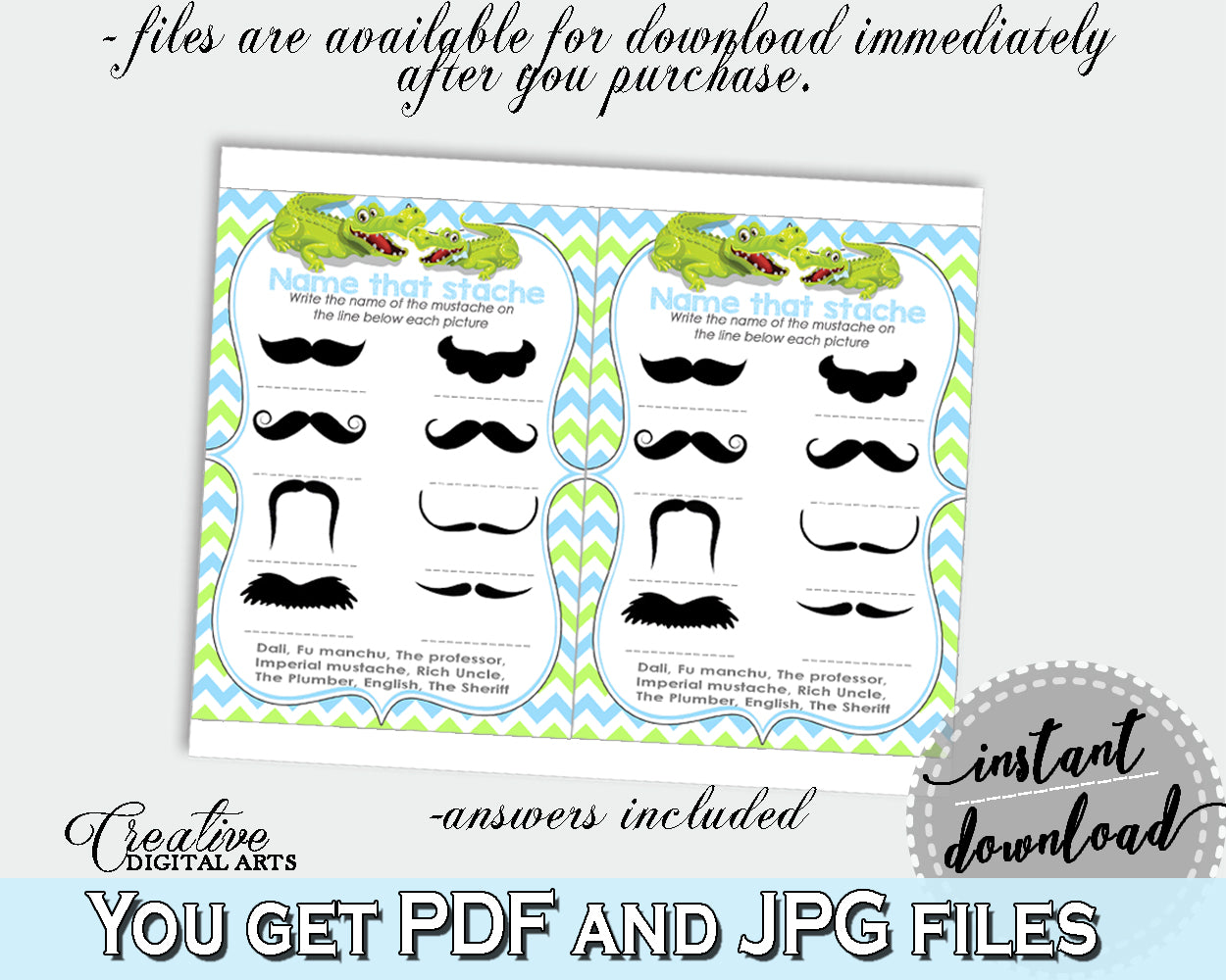 Name That Stache Baby Shower Name That Stache Alligator Baby Shower Name That Stache Blue Green Baby Shower Alligator Name That Stache ap002