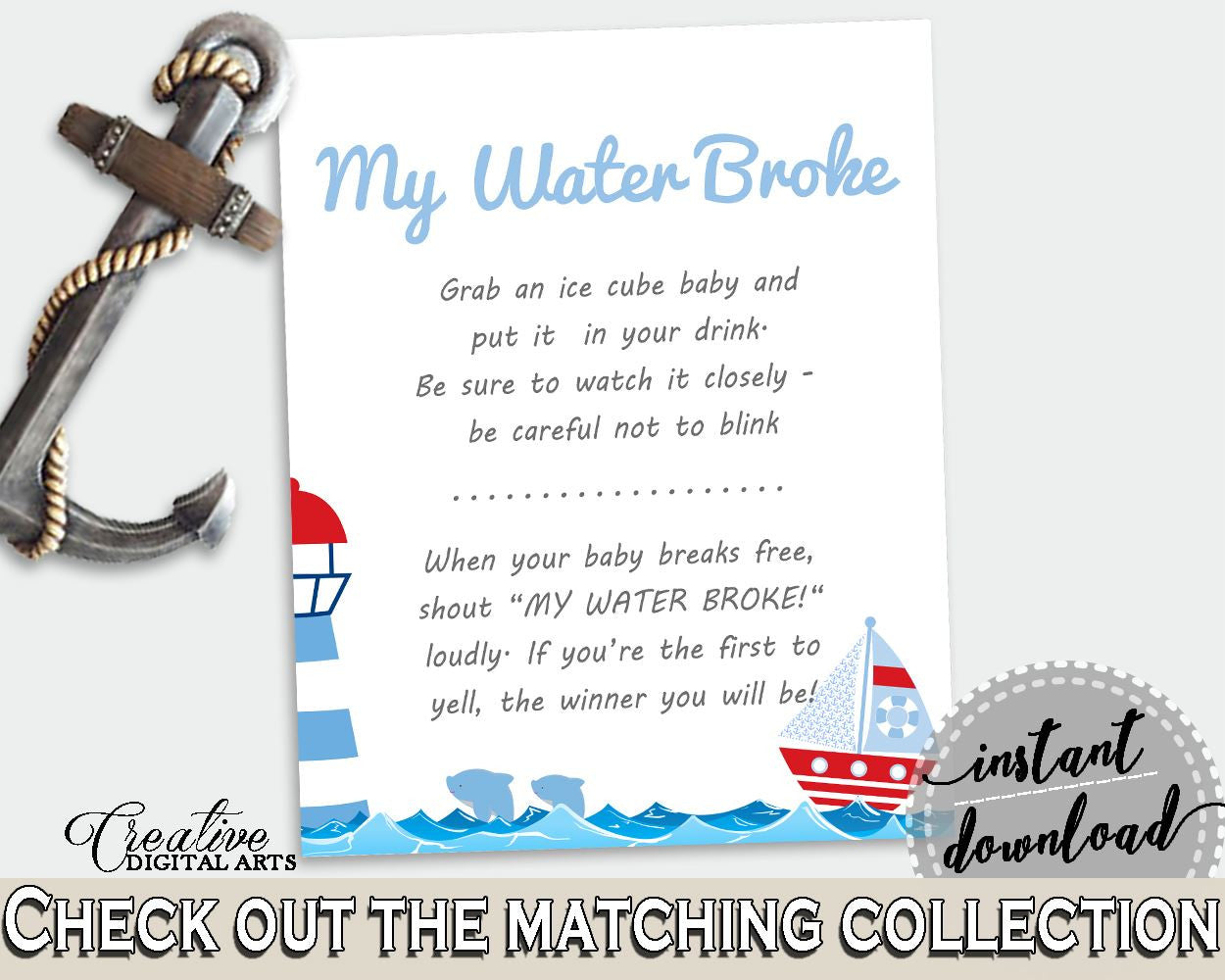 My Water Broke Baby Shower My Water Broke Nautical Baby Shower My Water Broke Baby Shower Nautical My Water Broke Blue Red - DHTQT - Digital Product