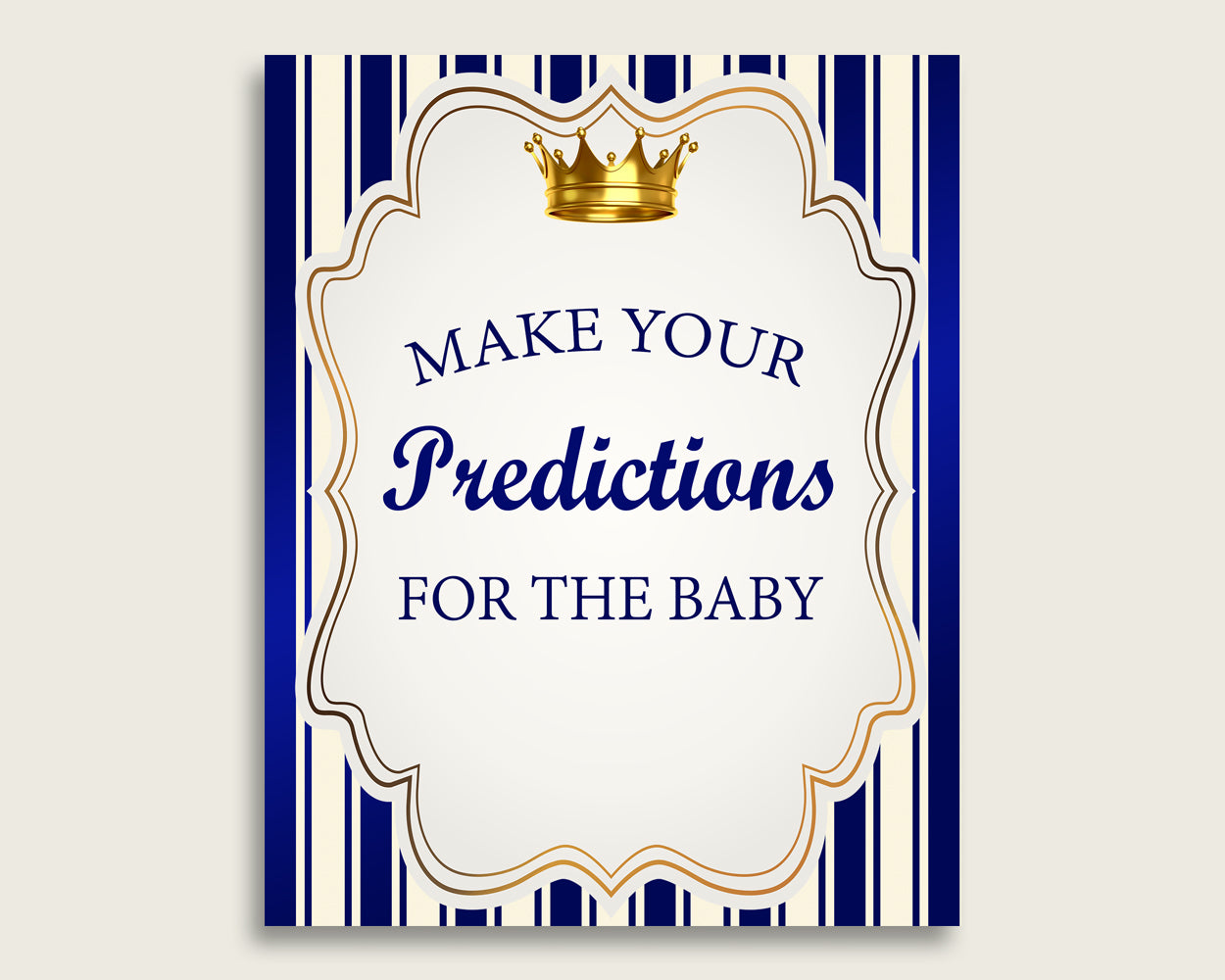 Royal Prince Baby Shower Prediction Cards & Sign Printable, Blue Gold Baby Prediction Game Boy, Instant Download, Majestic Golden Baby rp001