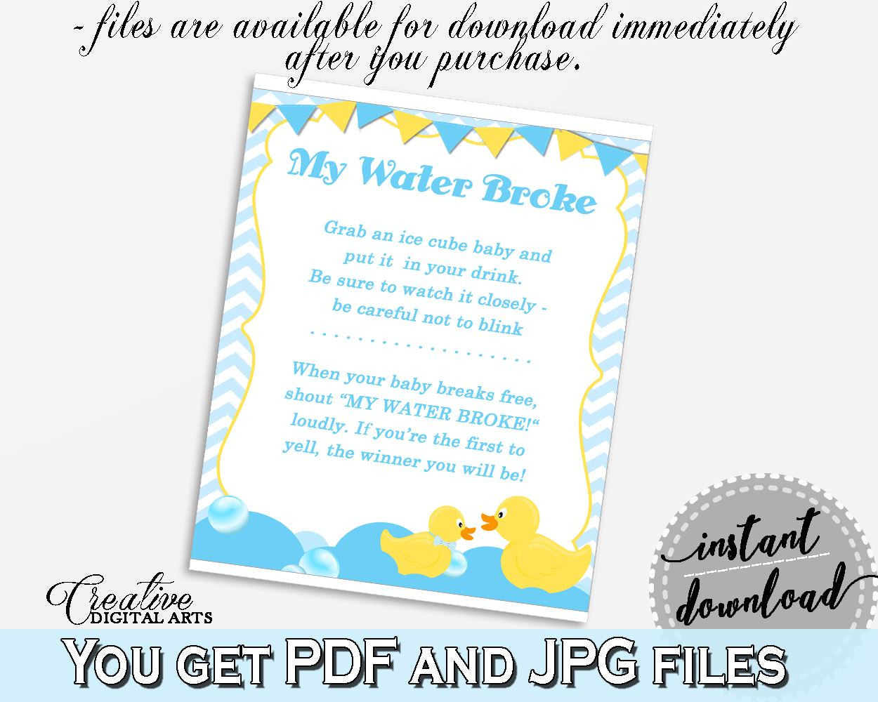 Baby Shower Cute Shower Donald Duck My Water Broke Ice Melting MY WATER BROKE, Party Organizing, Party Supplies, Pdf Jpg - rd002 - Digital Product