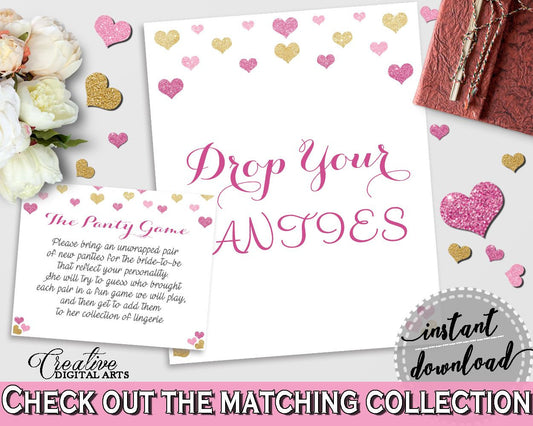 Drop Your Panties in Glitter Hearts Bridal Shower Gold And Pink Theme, hang panty game,  bridal shower love, party theme, prints - WEE0X - Digital Product