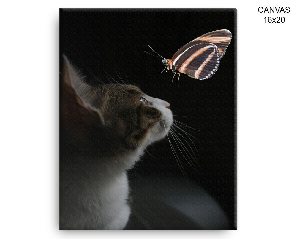 Cat Butterfly Print, Beautiful Wall Art with Frame and Canvas options available Living Room Decor