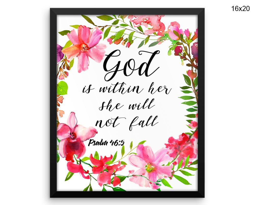 God Is Within Her She Will Not Fall Print, Beautiful Wall Art with Frame and Canvas options