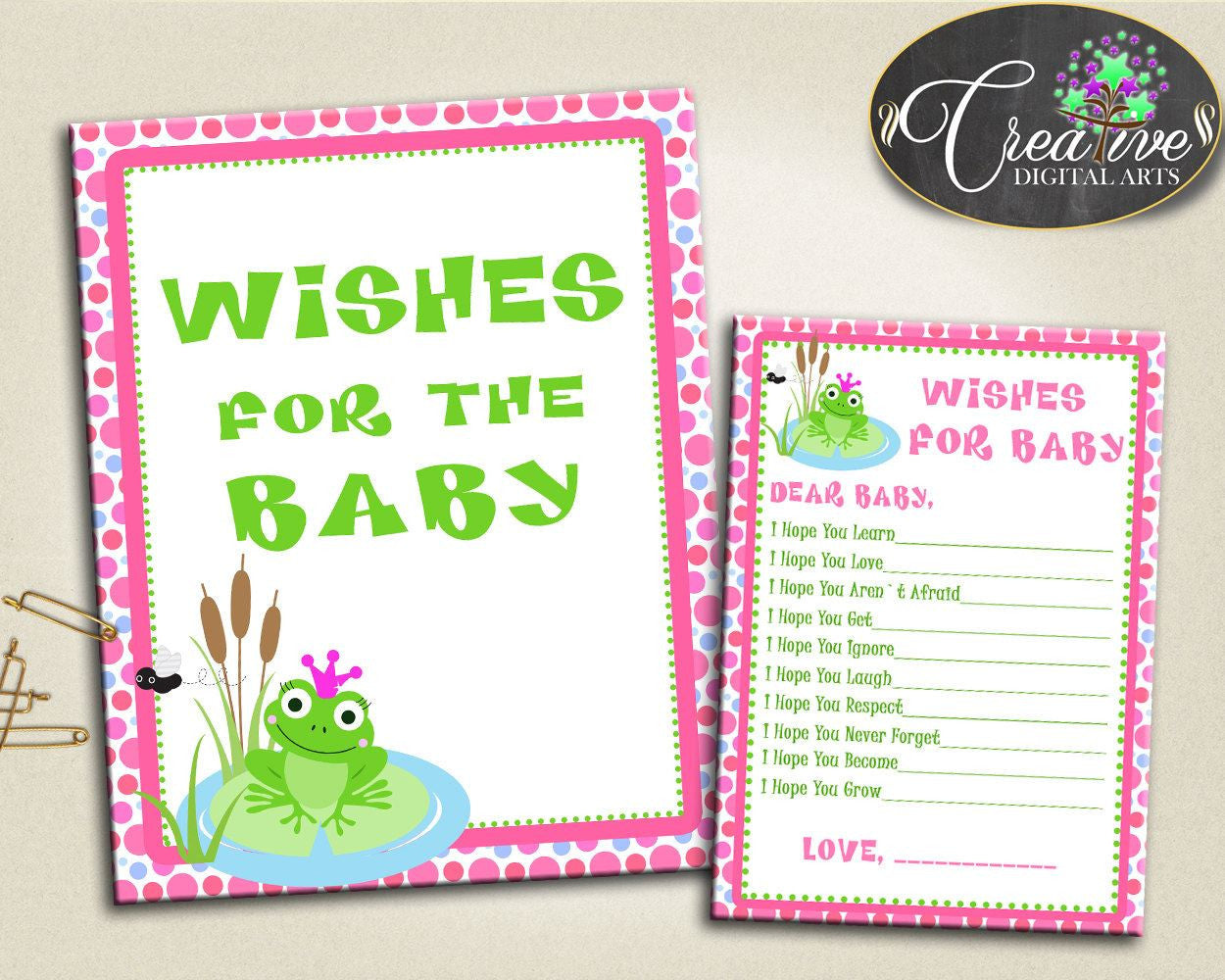 Baby Shower Dots Pink And Green Popular Sign Baby Well Wishes WISHES FOR BABY, Party Supplies, Paper Supplies - bsf01 - Digital Product