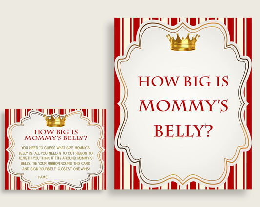 Red Gold How Big Is Mommy's Belly Game, Prince Baby Shower Boy, Guess Mommys Belly Size, Mommy Tummy Game, Instant Download, Crown 92EDX