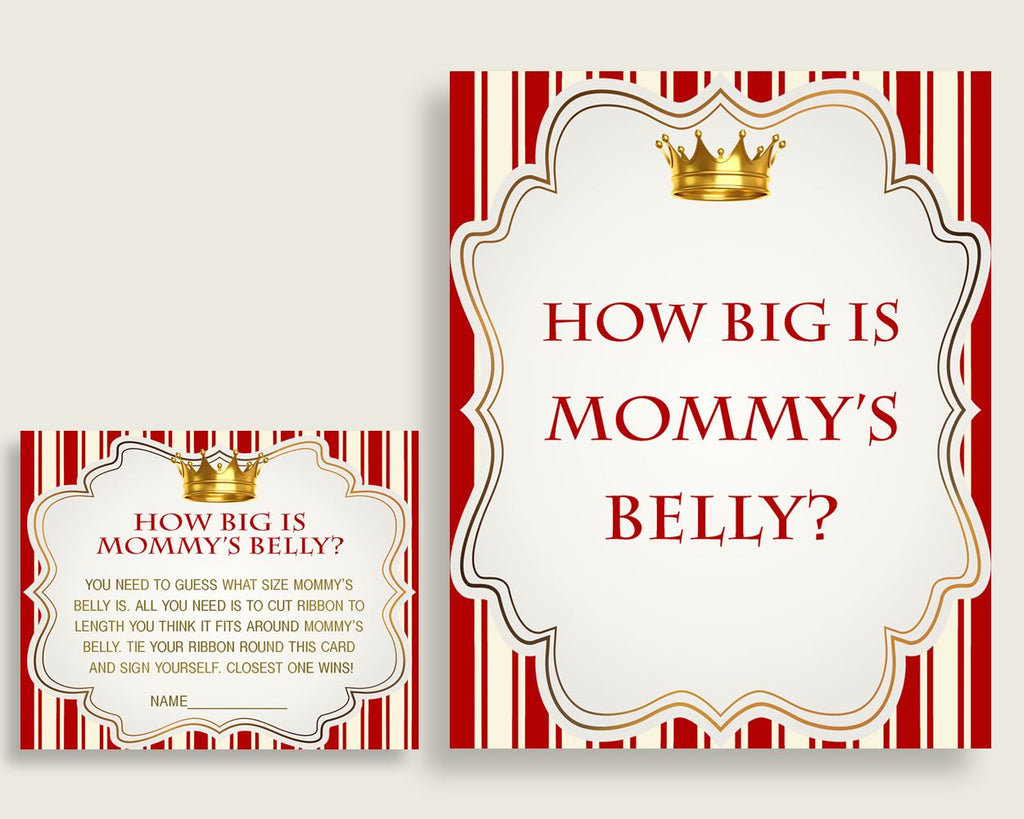 Red Gold How Big Is Mommy's Belly Game, Prince Baby Shower Boy, Guess Mommys Belly Size, Mommy Tummy Game, Instant Download, Crown 92EDX