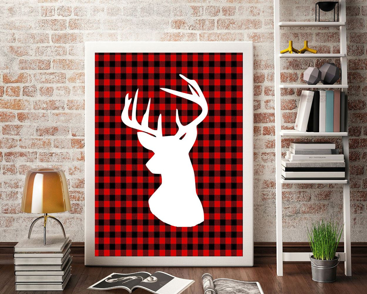 Wall Art Deer Digital Print Plaid Poster Art Deer Wall Art Print Plaid Home Art Plaid Home Print Deer Wall Decor Deer holiday printable - Digital Download