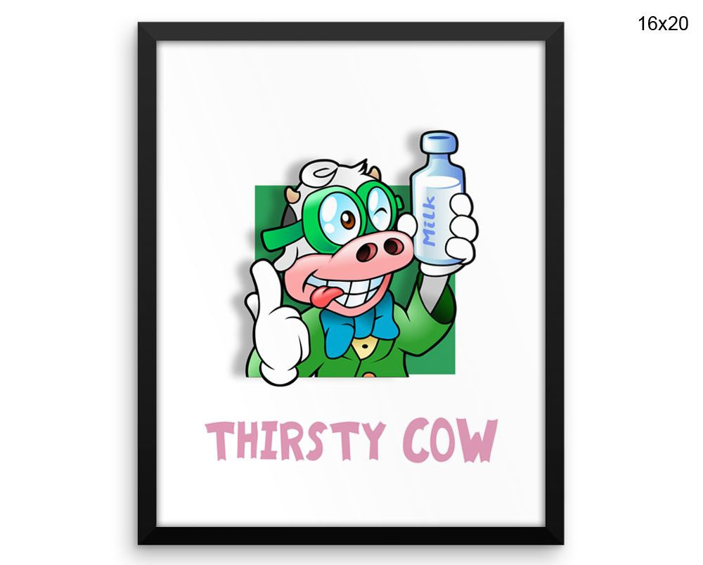 Thirsty Cow Print, Beautiful Wall Art with Frame and Canvas options available Kitchen Decor