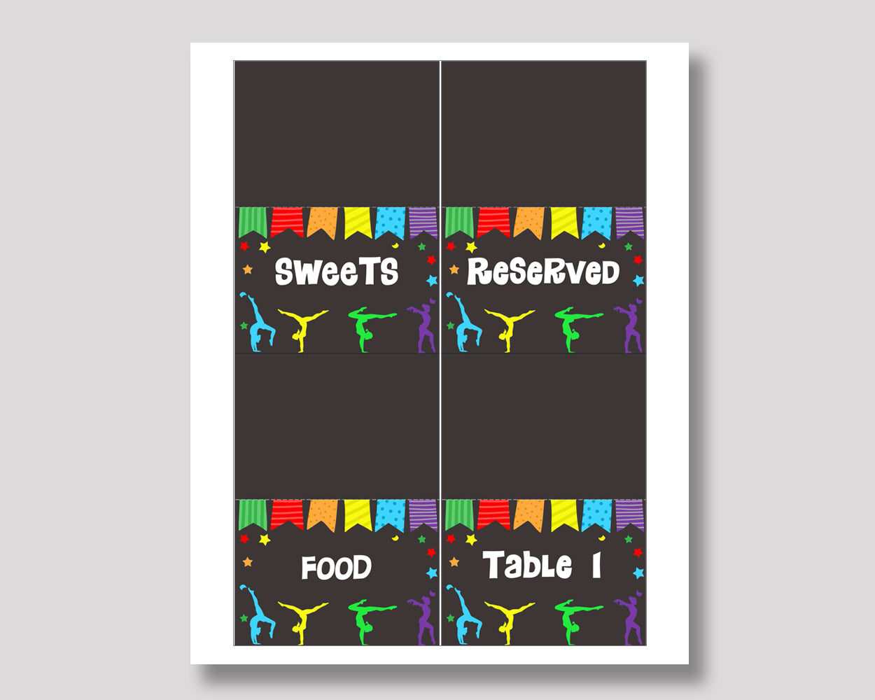 Food Tent Gymnastics Editable Food Tent Gymnastics Buffet Cards Rainbow Black Place Cards Girl QKROL