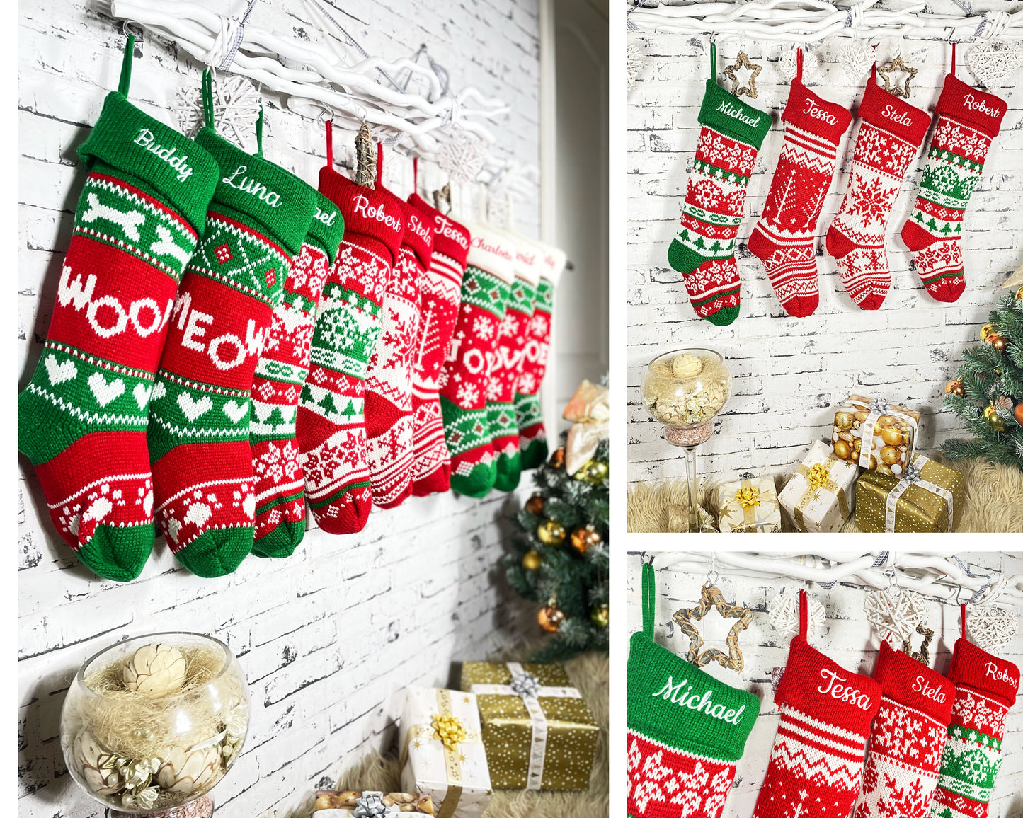 Knitted Christmas Stockings, Personalized Stockings, Embroidered Christmas Stocking, Family Stockings, Holiday Stocking Gift 2022, Handmade