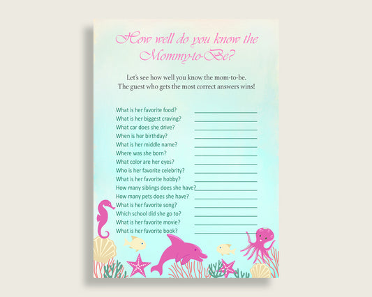 Pink Green How Well Do You Know Mommy Game, Under The Sea Baby Shower Girl, Who Knows Mommy Best Printable, Popular Sea Creatures uts01