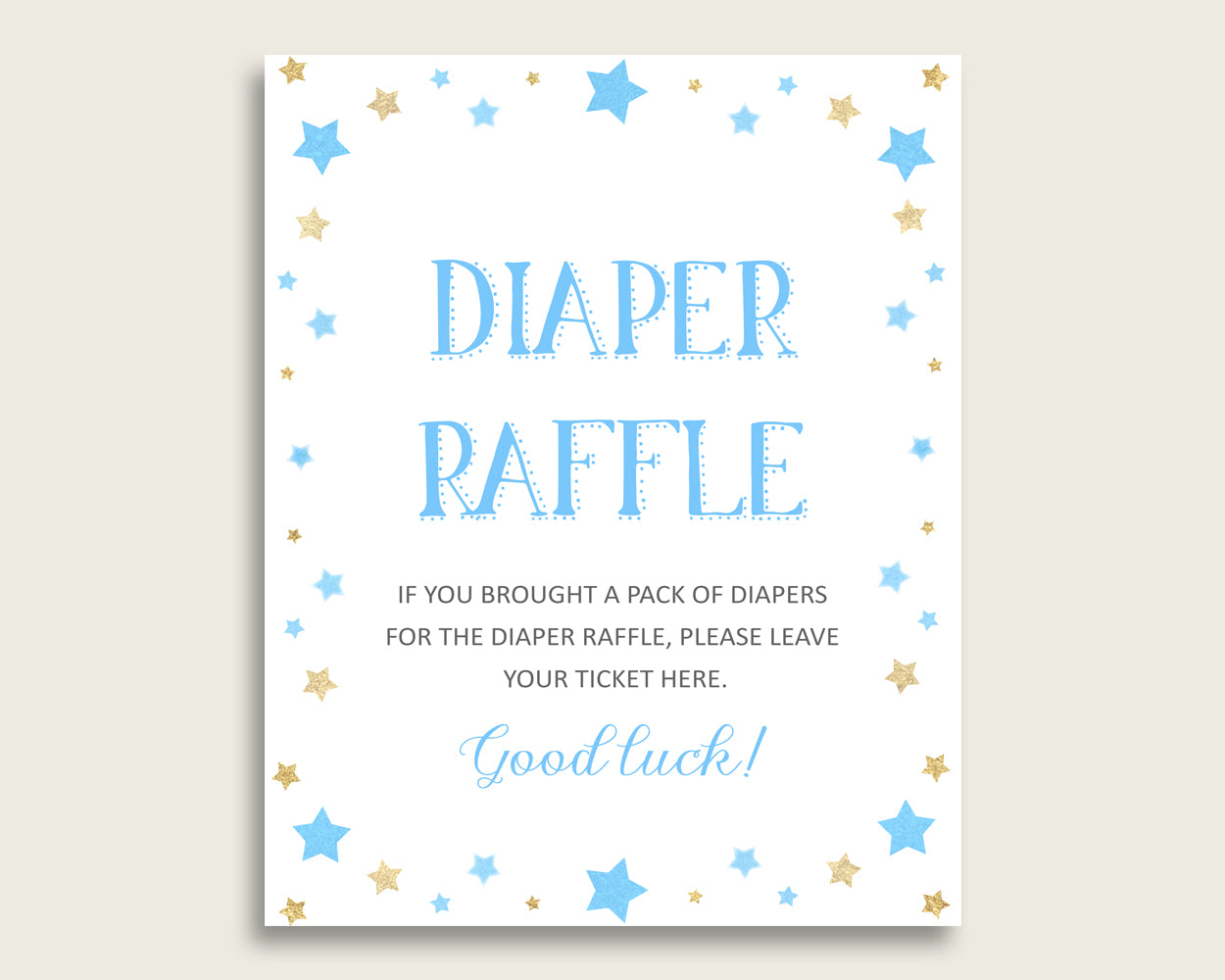 Stars Baby Shower Diaper Raffle Tickets Game, Boy Blue Gold Diaper Raffle Card Insert and Sign Printable, Instant Download, 3.5x2", bsr01