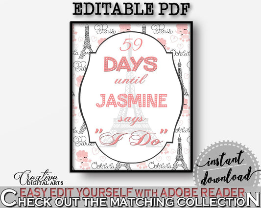 Paris Bridal Shower Days Until I Do in Pink And Gray, bachelorette sign, paris theme bridal, party theme, customizable files, prints - NJAL9 - Digital Product